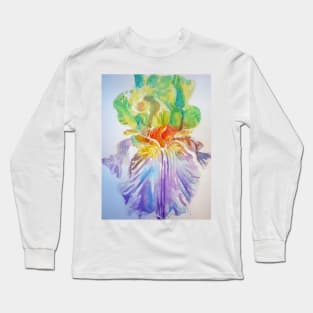 Iris Watercolor Painting Rainbow Purple Long Sleeve T-Shirt